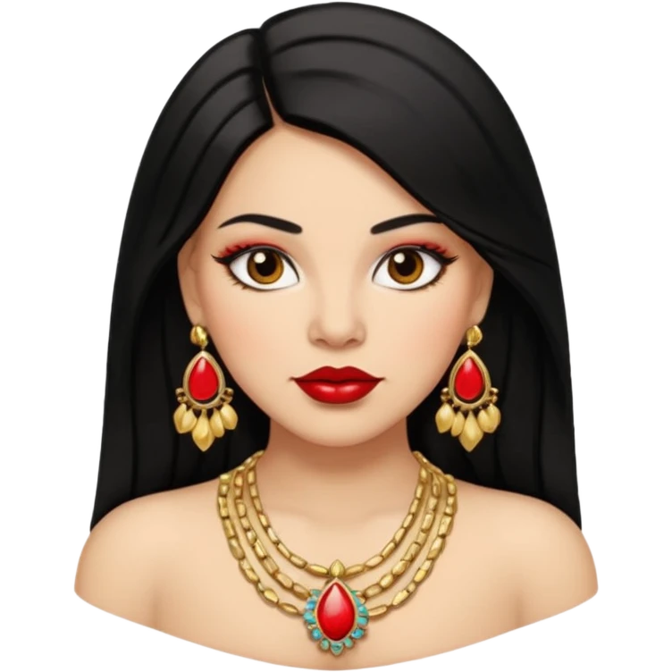 Mexican Light skin big brown eyes glamorous full figured women black medium straight hair red lips necklace  emoji