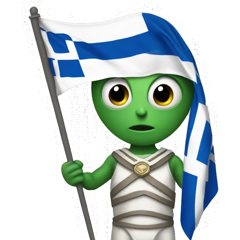 An alien holding greek flag emoji