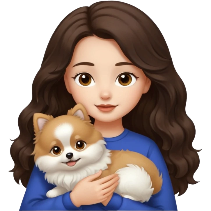 light-skinned-girl-wavy-dark-brown-long-without-volume-hair-brown-eyes-petting-light-white-pomeranian emoji