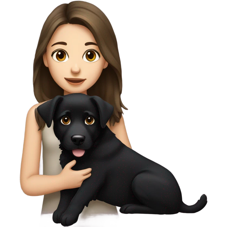 girl with brown hair and hazel eyes holding a black german shepperd puppy emoji