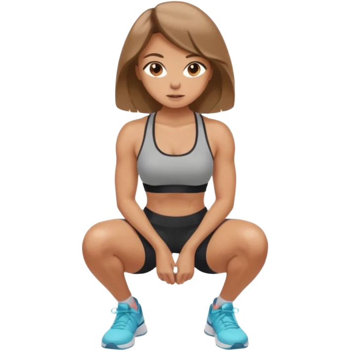 Beautiful woman with light brown shoulder length hair popping a squat without any weights emoji