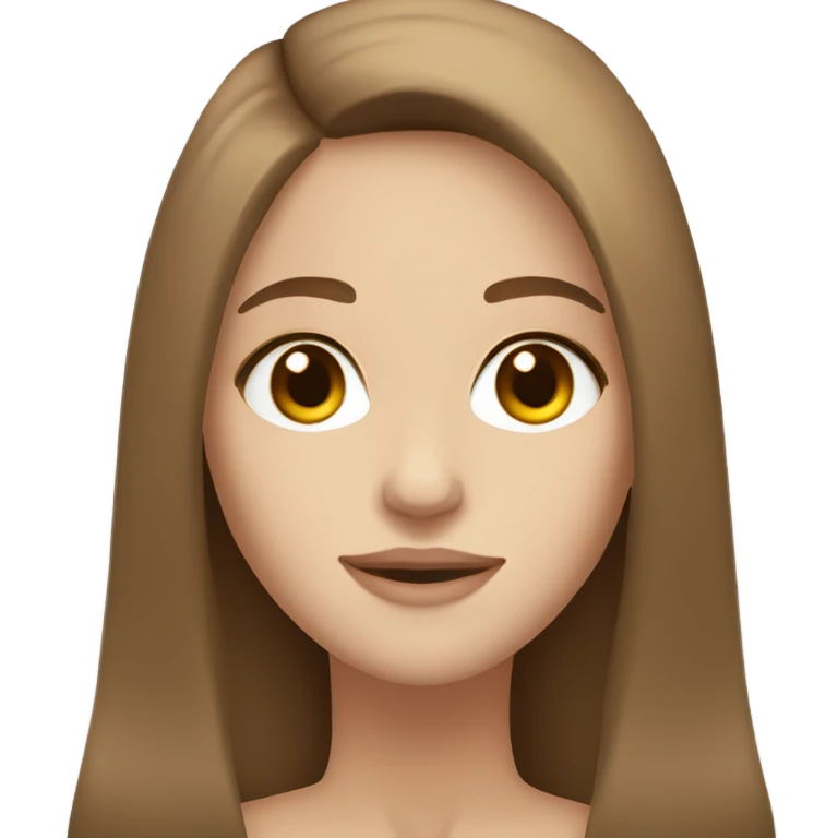 Brown long Straight hair and almond brown eye .  White skin color emoji