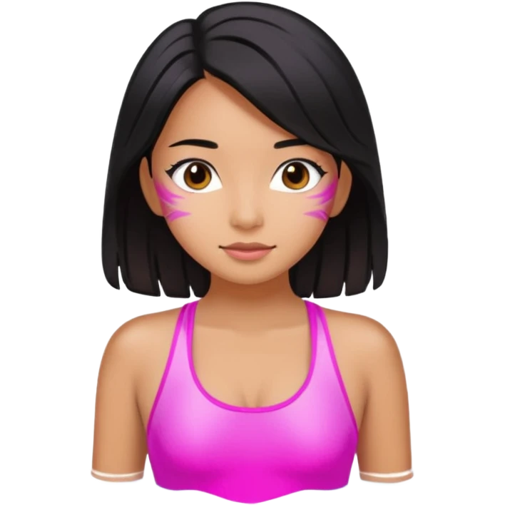 Hawaiian girl with black hair with pink highlights and a swimsuit emoji
