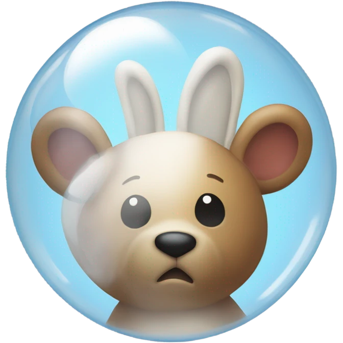 A bear with thought bubble inside he is thinking about a bunny emoji