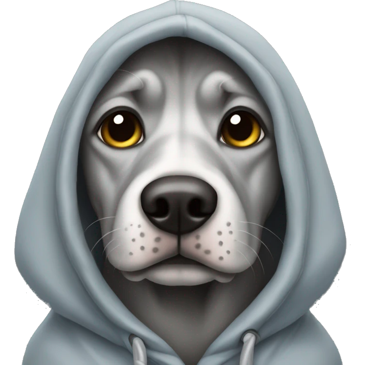 Grey dog wearing hoodie emoji