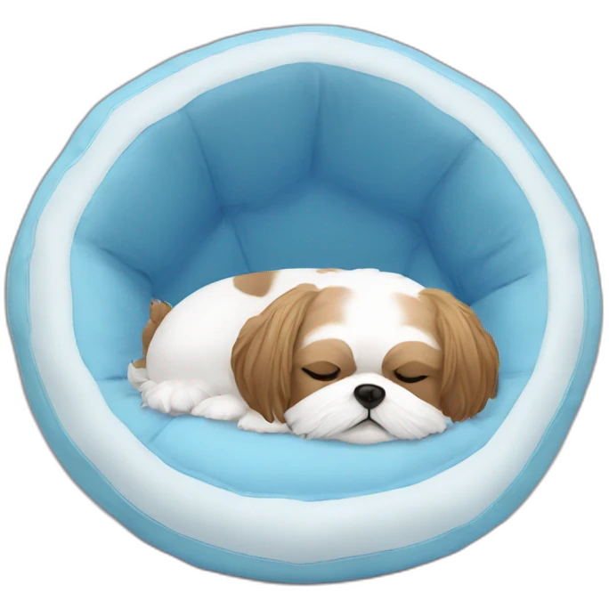 Shih tzu sleeping in light blue circular dog bed emoji