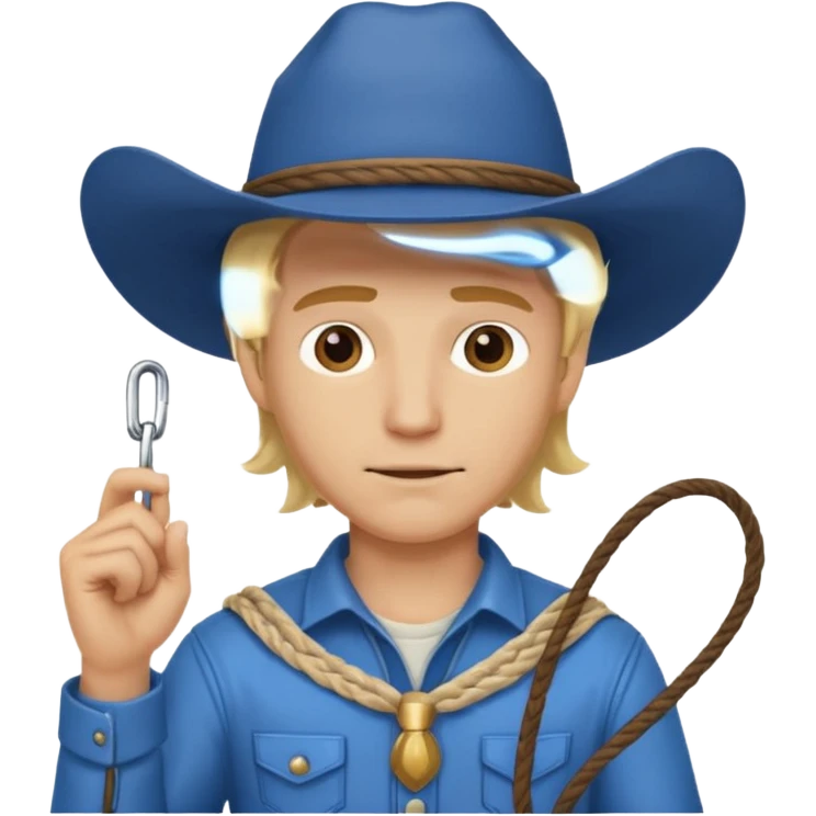 Cowboy blonde hair with blue hat and lasso emoji