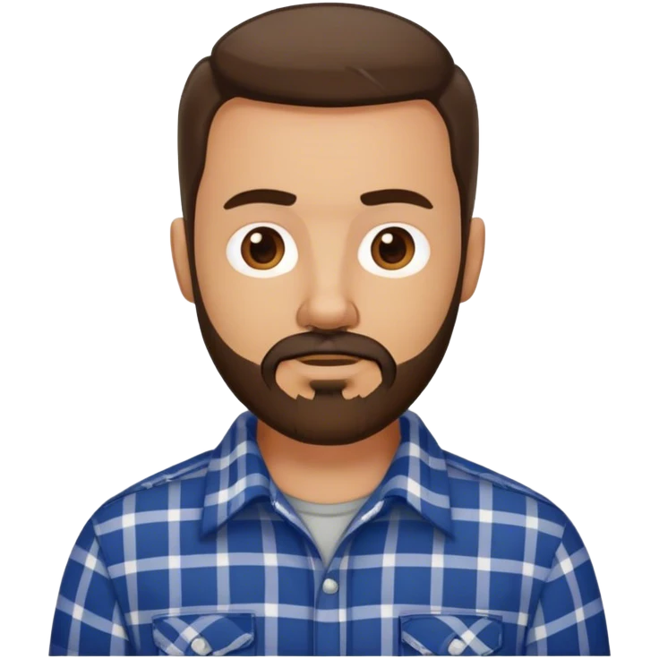 white man with dark brown beard and goatee  standing, wearing a plaid shirt emoji