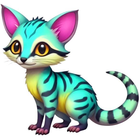  randomly colored colorful light cute lush neon-colored brightly colored Fakémon-Fionbri-Vernid-Genet-creature with markings (full body) emoji