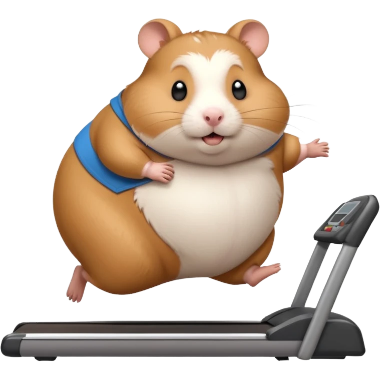 fat hamster big belly trying to run on treadmill sideways desperately trying to catch up with speed emoji