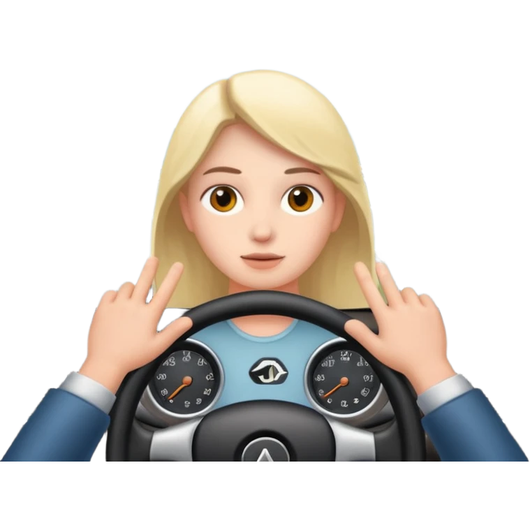 Crea un emoji con fondo transparente en PNG de una persona manejando un vehículo, que se vea desde el parabrisas frontal. emoji