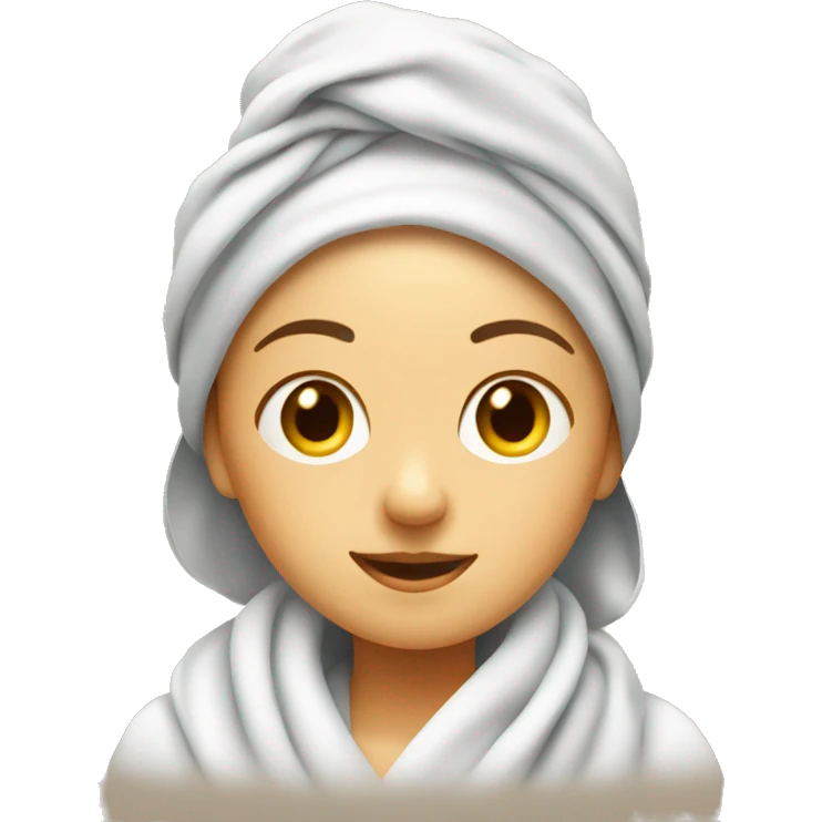 Girl with towel on head and steam around her emoji