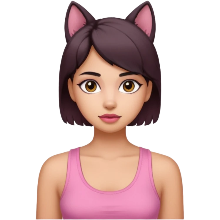 chica morena clara, corte de cabello wolf cut medio, con una blusa de tirantes simple, rosa y coquette emoji