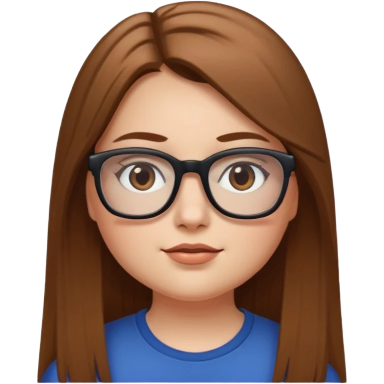 Chica blanca con cabello liso largo café claro, ojos cafe obcuro con lentes cuadrados, gordita emoji