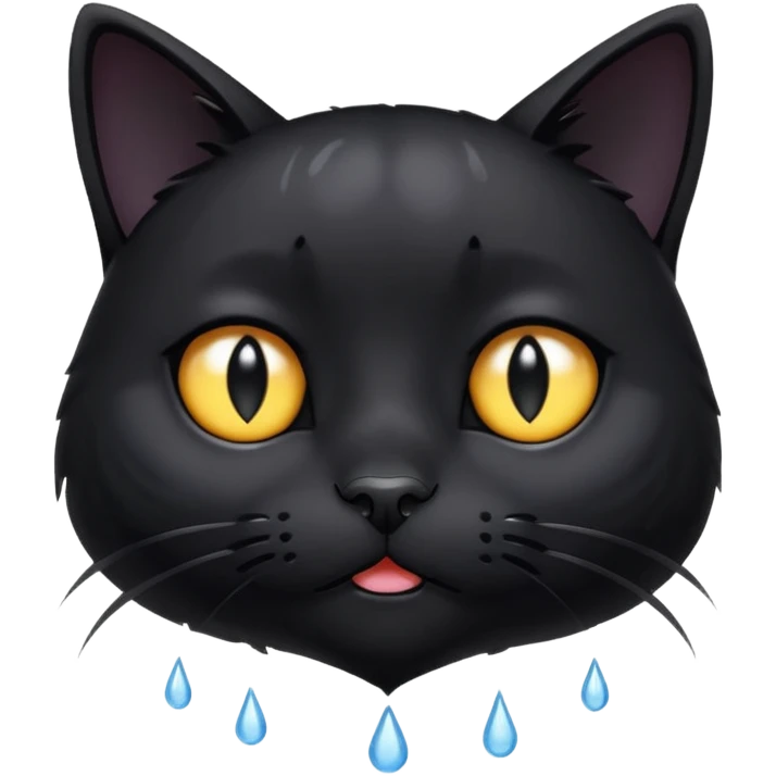 sad black cat with a tear, looking up emoji