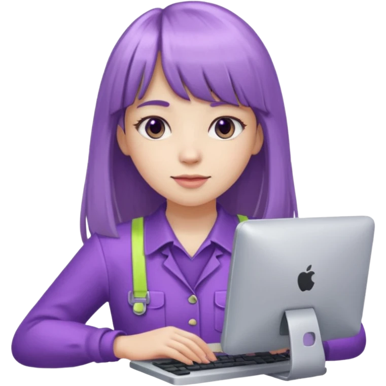 lilac girl with long hair and bangs worker and acessories with a pc worten emoji