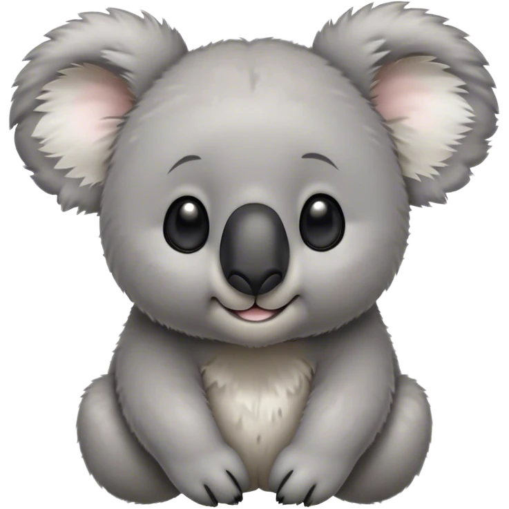Cinematic Cute Koala Portrait Emoji, Head tilted playfully and inquisitively, featuring a fluffy grey fur with perky, rounded ears and a charming black nose, round, sparkling eyes filled with gentle curiosity, Simplified yet irresistibly adorable features, highly detailed, glowing with a warm, friendly glow, high shine, affectionate and cuddly, stylized with a touch of eucalyptus whimsy, bright and endearing, soft glowing outline, capturing the essence of a mischievous yet loving koala, so playful it feels like it could snuggle out of the screen into your arms! emoji