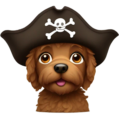 A brown doodle wearing a pirate hat emoji