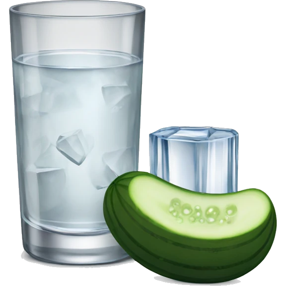A cut glass of vodka and a small cucumber next to it.  emoji