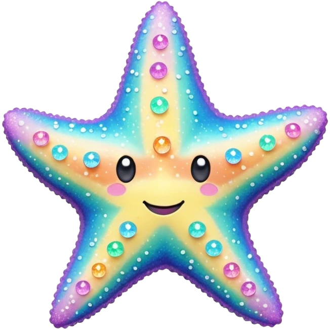 sea star, rainbow pastel colors, covered in sparkling sugar crystals, cute simple face, 3D look emoji