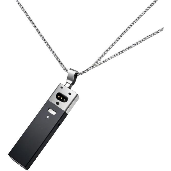 Juul black electronic cigarette on a thin silver necklace emoji