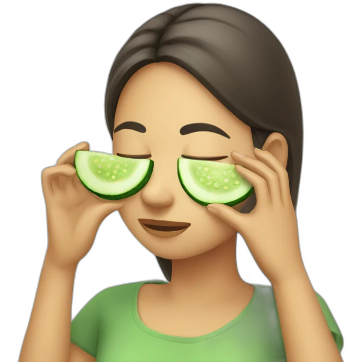 Girl putting cucumber on her closes eyes emoji