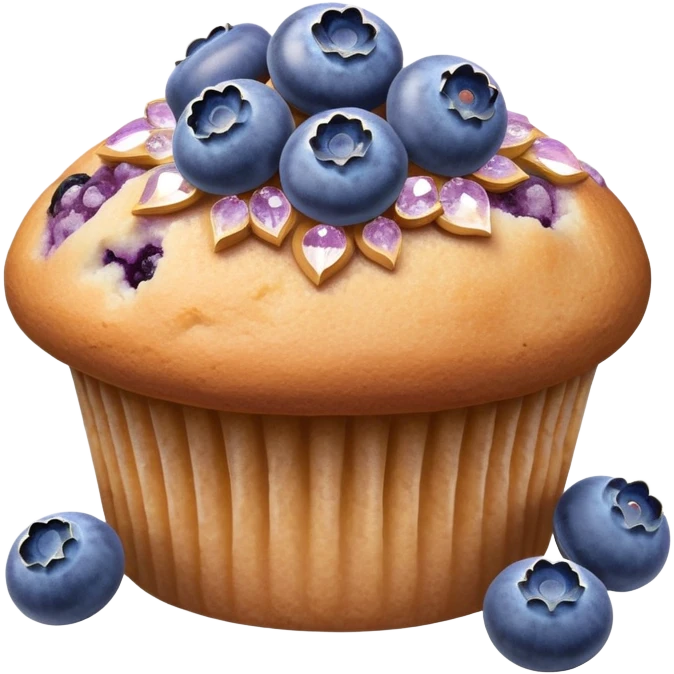 Lavender flower sprigs on a muffin with blueberries and sugar crystals without frosting  emoji
