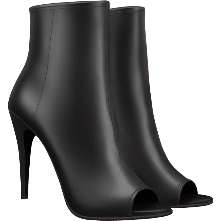 Realistic pair of black peep toe leather high heel bootie boots facing forward.  emoji