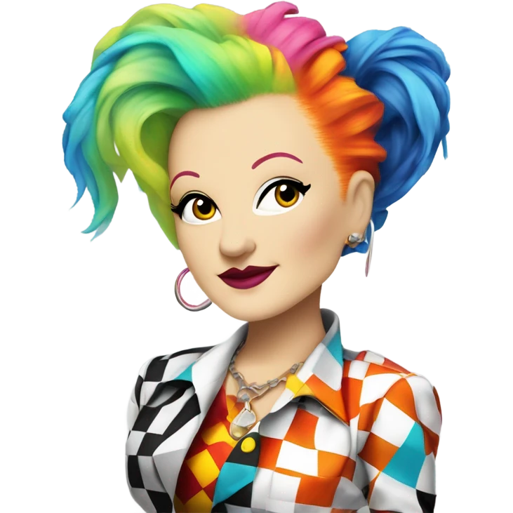 Cyndi Lauper from Time after Time video, hair with checkerboard shave on one side  emoji