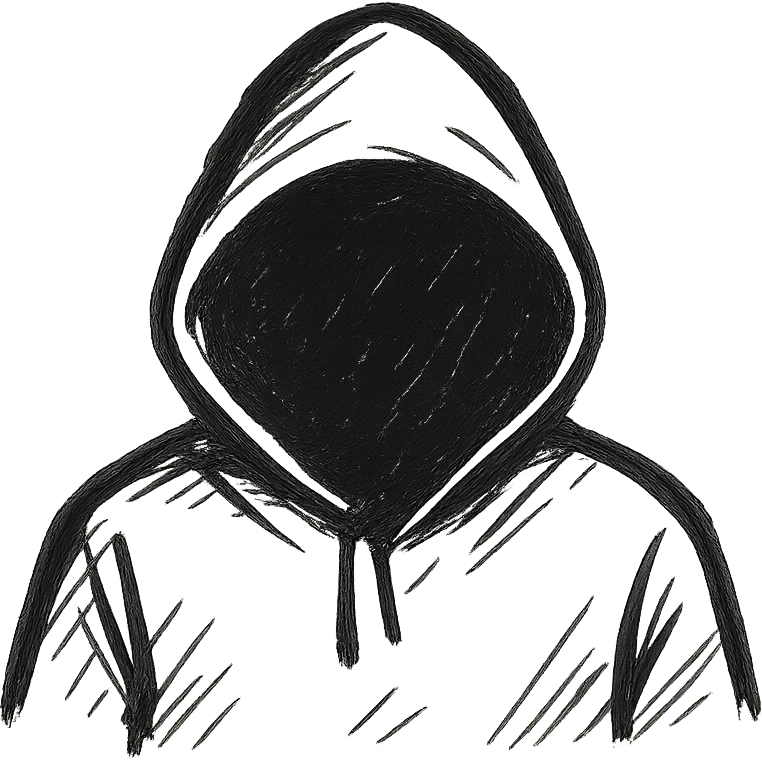 silhouette of a hooded hacker, dramatic, minimal, strong contrast, no background emoji