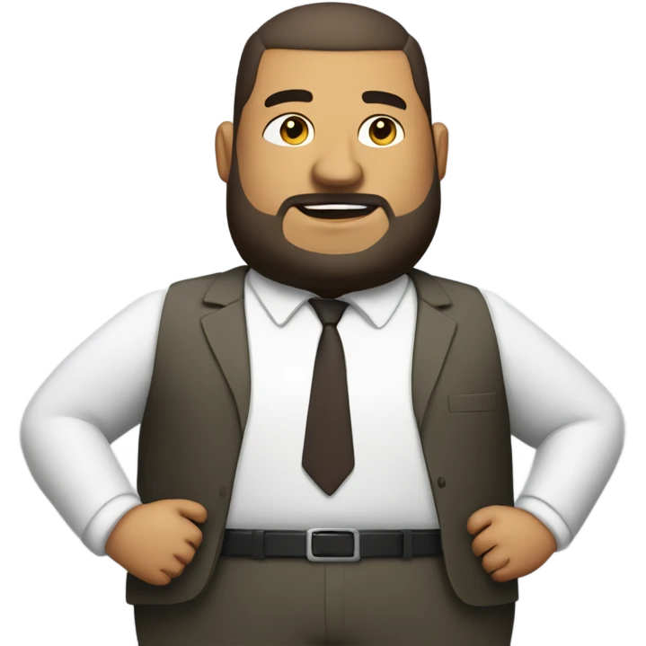 overweight olive skin man, with brown buzz cut and a stubbled beard, with a smart business man outfit on. emoji