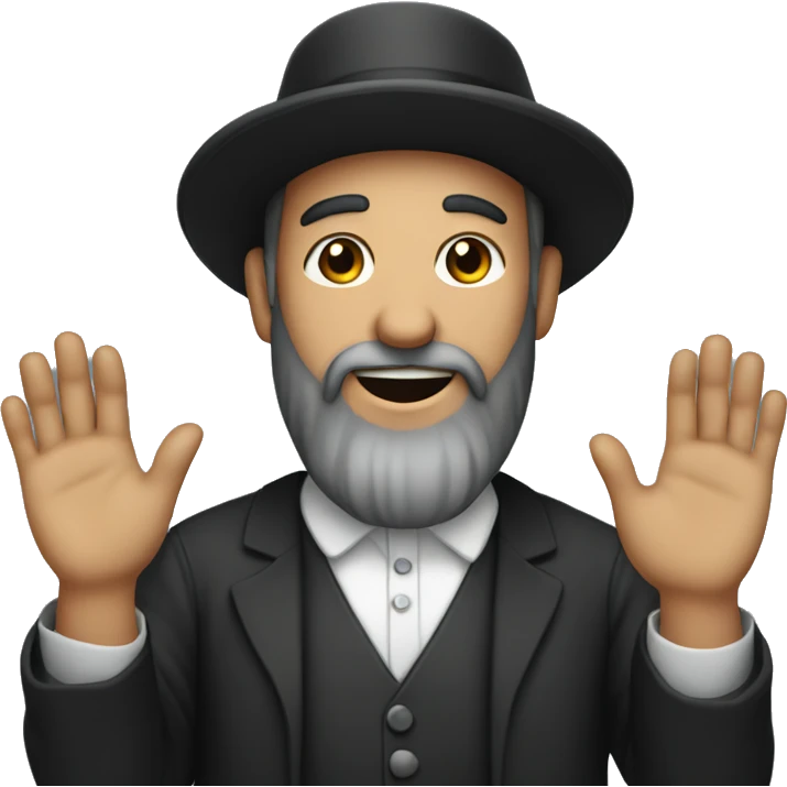 A Rabbi with a beard putting his hands in the air emoji