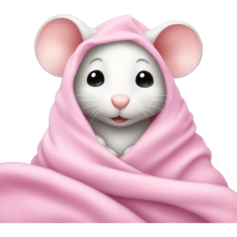 Cute white Mouse in pink blanket  emoji