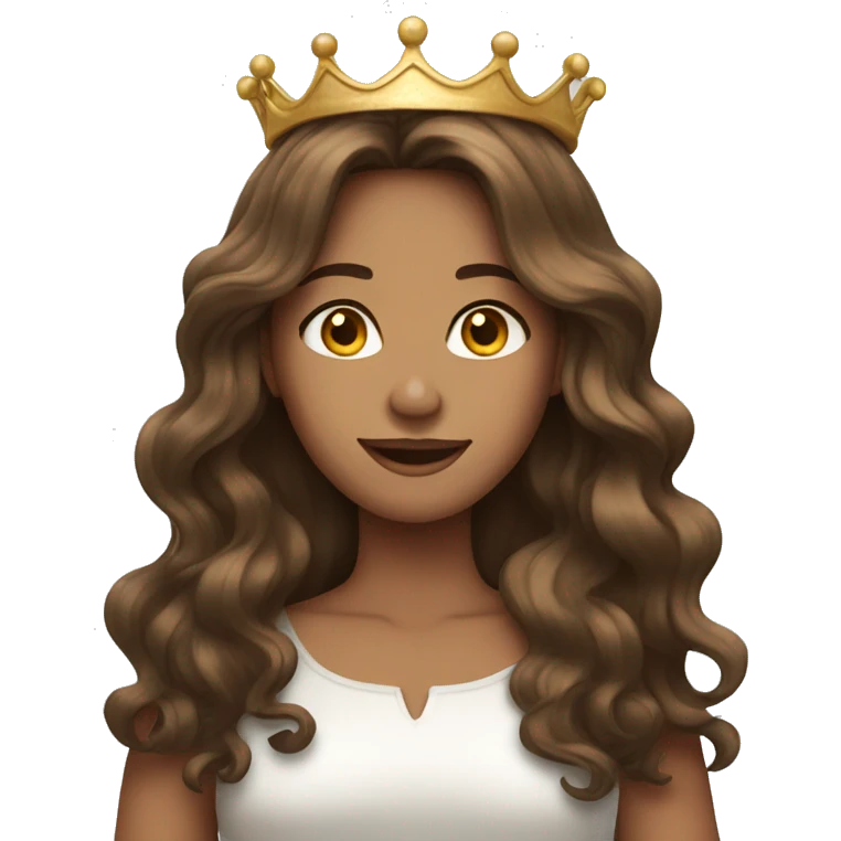 Female long brown Wavy hair wearing crown  emoji