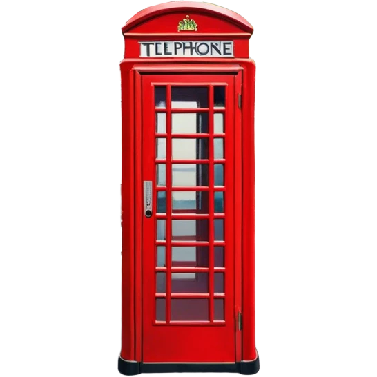 Cinematic Realistic depiction of an iconic red telephone box, rendered in vivid, saturated colors with detailed textures and reflective surfaces, set on a classic English street under soft, diffused daylight emoji