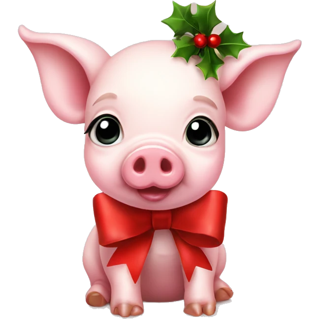 cute baby pig with a christmas bow emoji