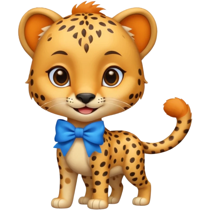 cute smiling cheetah with blue bow standing  emoji