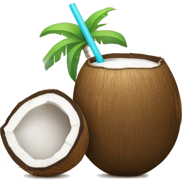 Coconut drink that has coconut shells and a straw. emoji