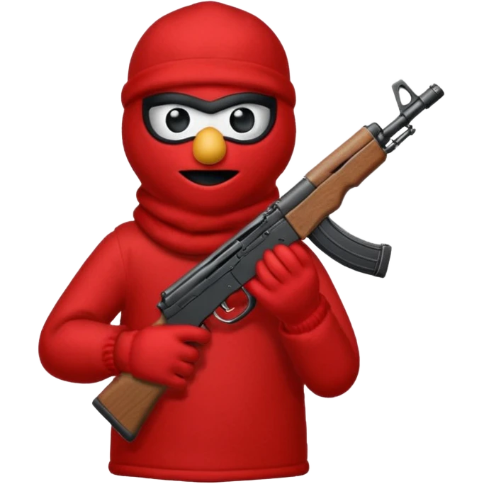 elmo with an AK47 and an bivakmuts emoji