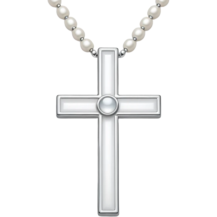 Elegant emoji icon of a white cross made of white beads, glossy surface, and white bead chain subtle shadows, pure white palette emoji
