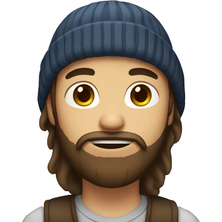 boy with chin long brown hair, a beanie and a 3 day beard+ emoji