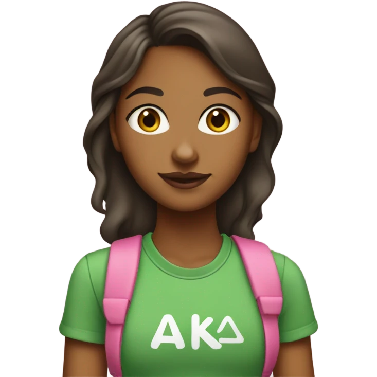 Brown girl wearing pink and green with “AKA” t shirt  emoji