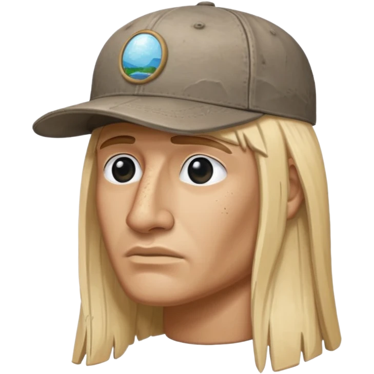Easter island head rock with long blonde hair and a backwards baseball cap emoji