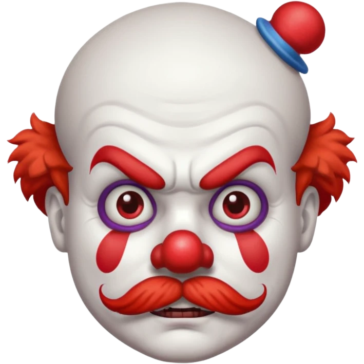 Angry clown — furrowed brow, mustache, tiny hat. emoji