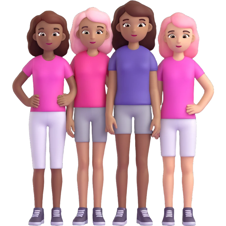 a black girl with dark brown hair next to a white girl with pink hair and a white girl with brown hair emoji