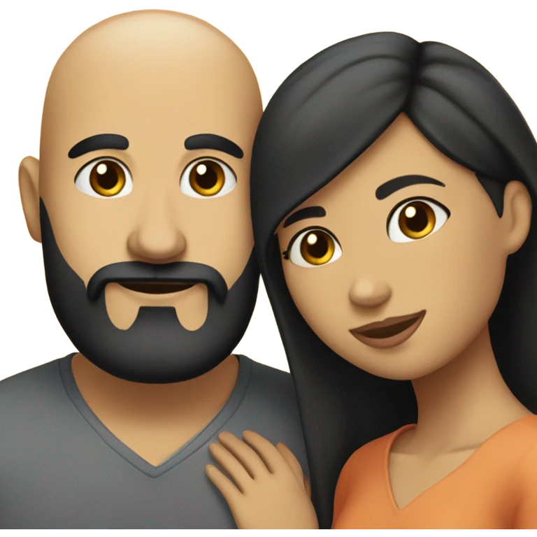 Bald man with black beard and girl with long black hair hug emoji