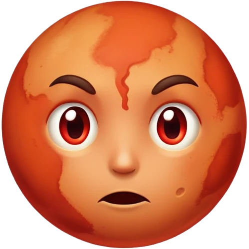 Mars planet with red surface and a hot sweating face with flushed cheeks emoji