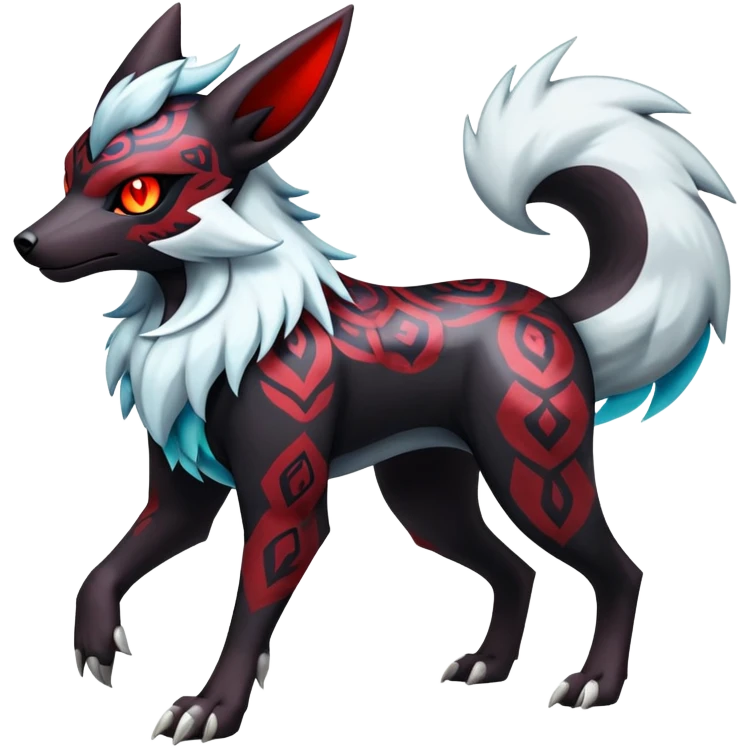 Shiny Exotic Excessive Mysterious Houndoom-Mightyena-Zorua-Zoroark-Zangoose-Pokémon-Fakémon-hybrid-creature (full body) emoji