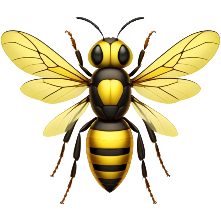 Cinematic Noble Hornet Portrait Emoji, Poised and intimidating, with a sleek, segmented body in bold yellow and black hues, sharp, focused eyes, and delicate, translucent wings, Simplified yet sharp and sophisticated features, highly detailed, glowing with a soft, insectile radiance, high shine, intelligent and formidable, stylized with an air of natural authority, focused and alert, soft glowing outline, capturing the essence of a watchful and confident hornet that appears ready to buzz out of the screen with effortless power! emoji