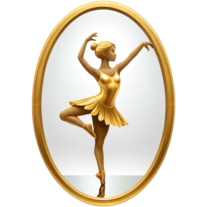 Cinematic Realistic Mirror, a large, ornate mirror reflecting a dancer’s poised silhouette, soft golden light creating depth, slight smudges on the glass adding realism, glowing with a timeless and artistic presence. emoji